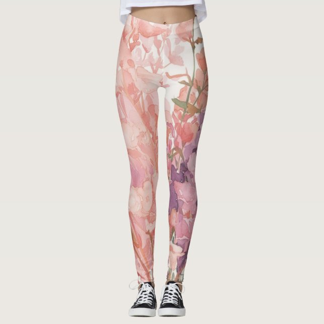 Pastellkrita orange liten blommigt  mönster leggings (Framsida)