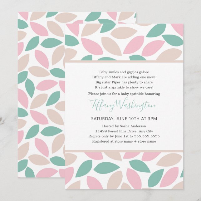 Pastellkrita Petals baby sprinkning Inbjudningar (Fram/baksida)