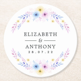 Pastellkrita, Rosa, Gult och blått Blommigt Bröllo Underlägg Papper Rund