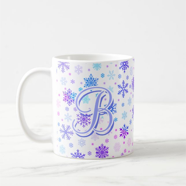 Pastellkrita, Rosa och monogrammat blått Elegant Kaffemugg (Vänster)