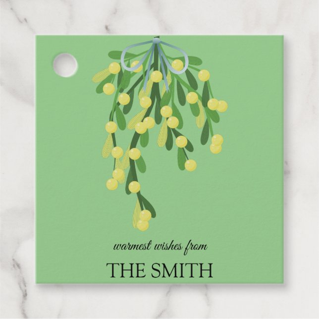 Pastellkritdekal för grönt mistletoe gåvor etiketter (Framsida)