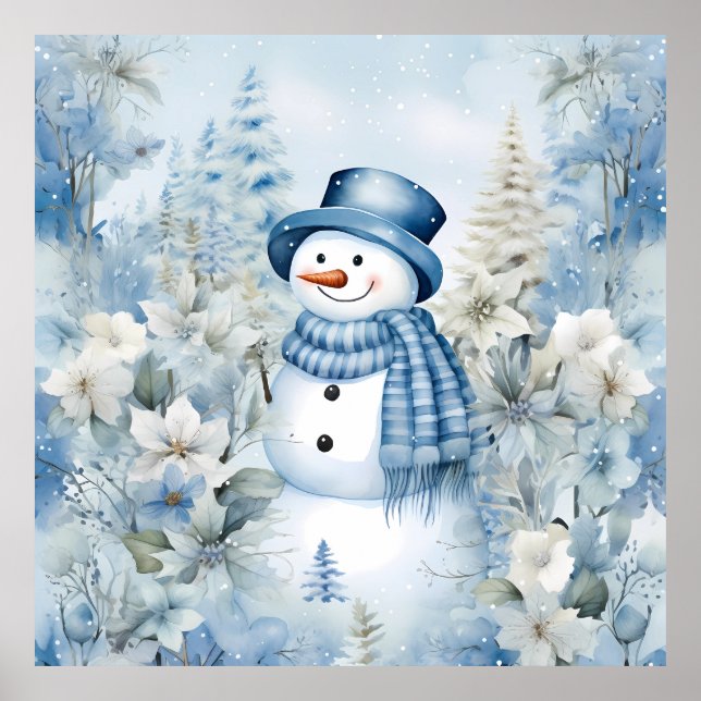 Pastellljusblå Snögubbe Poster (Framsidan)