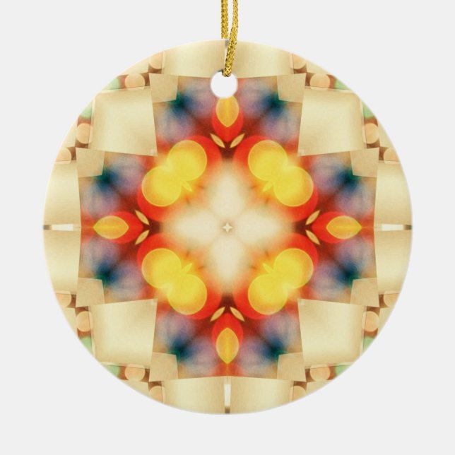 Pastellljussken Innerljus: Guld Blue Rosa Ornamet Julgransprydnad Keramik (Framsidan)