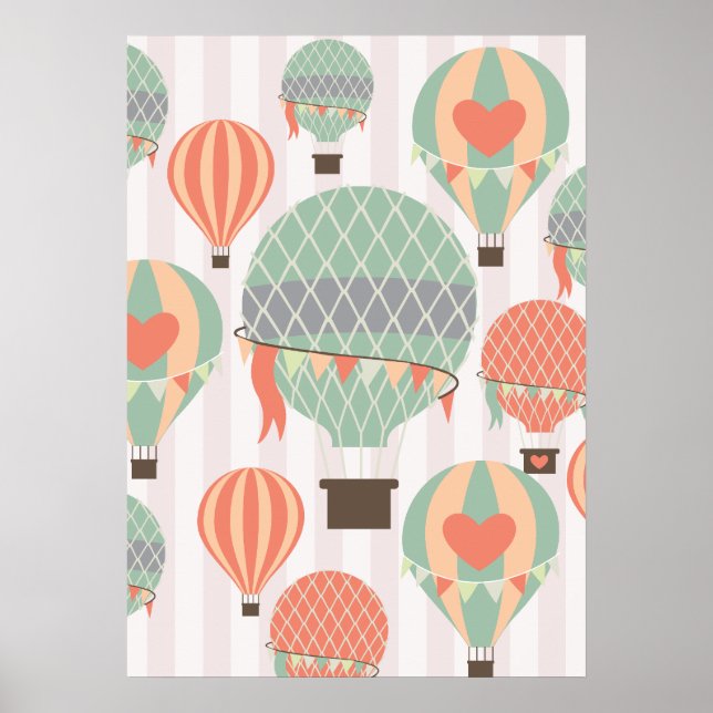 PastellLuftballonger Stigning Rosa stripe Himlar Poster (Framsidan)