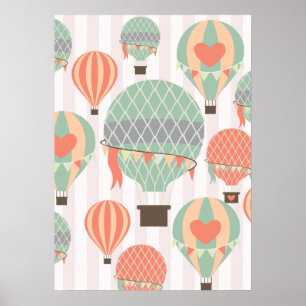 PastellLuftballonger Stigning Rosa stripe Himlar Poster