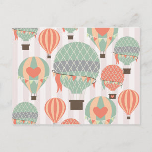 PastellLuftballonger Stigning Rosa stripe Himlar Vykort