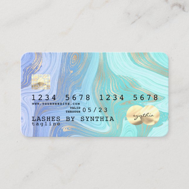 Pastellmajs aqua guld marble Kredit Card Visitkort (Framsida)