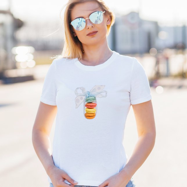 Pastellmakarooner med blå menyfliksområde t shirt (Skapare uppladdad)