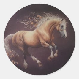 Pastellmålning av en löpande häst runt klistermärke