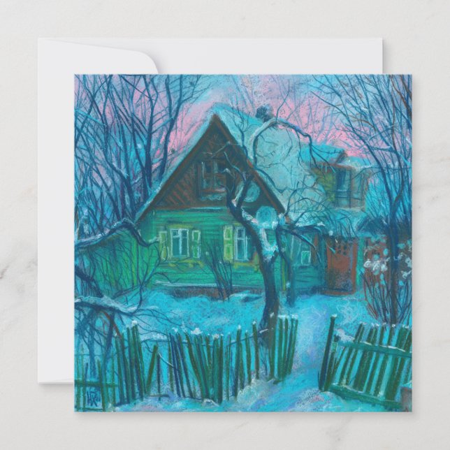 Pastellmålning för Winter Ligcape Old Cottage Hous (Framsida)