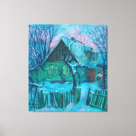 Pastellmålning för Winter Ligcape Old Cottage Hous Canvastryck
