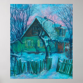 Pastellmålning för Winter Ligcape Old Cottage Hous Poster