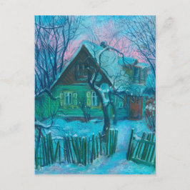 Pastellmålning för Winter Ligcape Old Cottage Hous Vykort