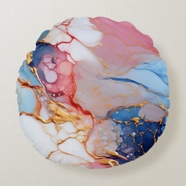Pastellmarmor med guldglans rund kudde (Framsidan)