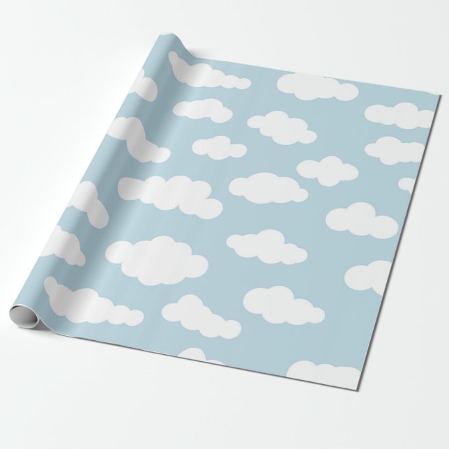 Pastellmoln, Baby blue och vita, estetiska Presentpapper (Utrullad)
