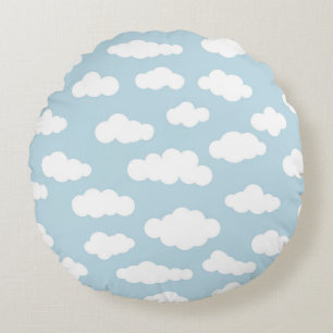 Pastellmoln, Baby blue och vita, estetiska Rund Kudde
