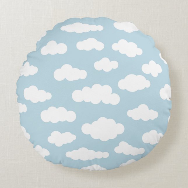 Pastellmoln, Baby blue och vita, estetiska Rund Kudde (Framsidan)