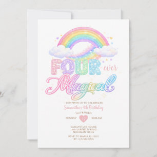 Pastellmoln Magisk regnbåge 4-årsdag Inbjudningar