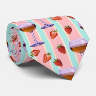 Pastellmönster med vinglas och jordgubbar slips
