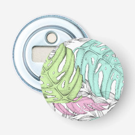 Pastellmonstera handflatan löv, tropisk vattenfärg flasköppnare