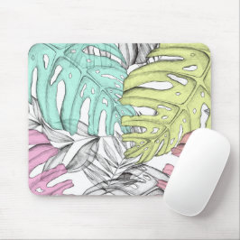 Pastellmonstera handflatan löv, tropisk vattenfärg musmatta