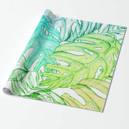 Pastellmonstera handflatan löv, tropisk vattenfärg presentpapper