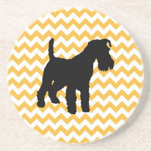 Pastellns Orange Chevron med Schnauzer Silhouette Underlägg Sandsten