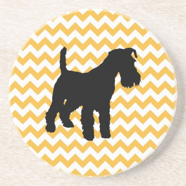 Pastellns Orange Chevron med Schnauzer Silhouette Underlägg Sandsten (Framsidan)