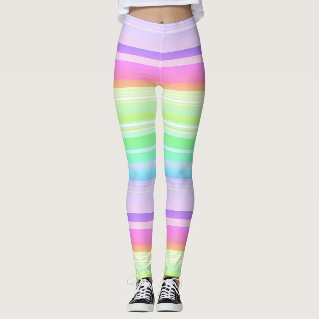 Pastellns regnbågsstrimmig multifärgad leggings (Framsida)