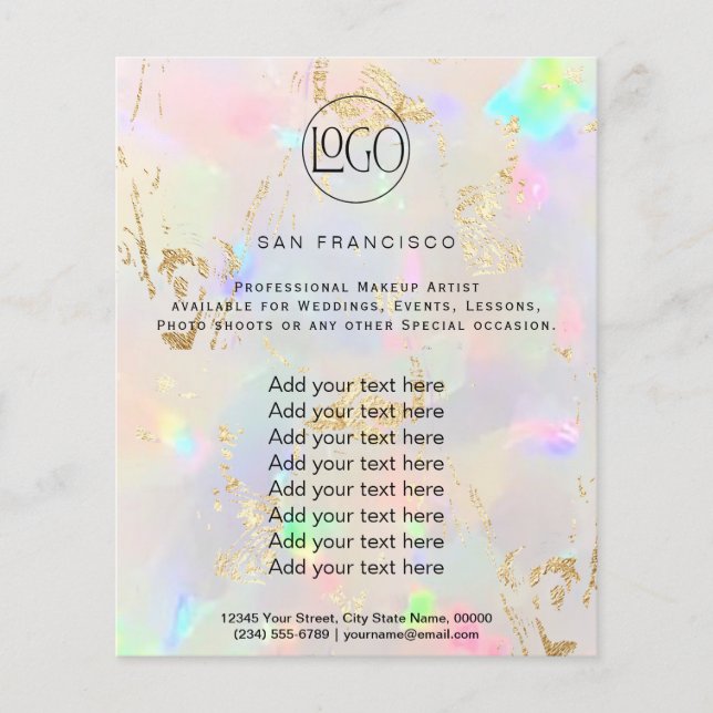 Pastellopal FAUX-holograf Flyer (Framsidan)