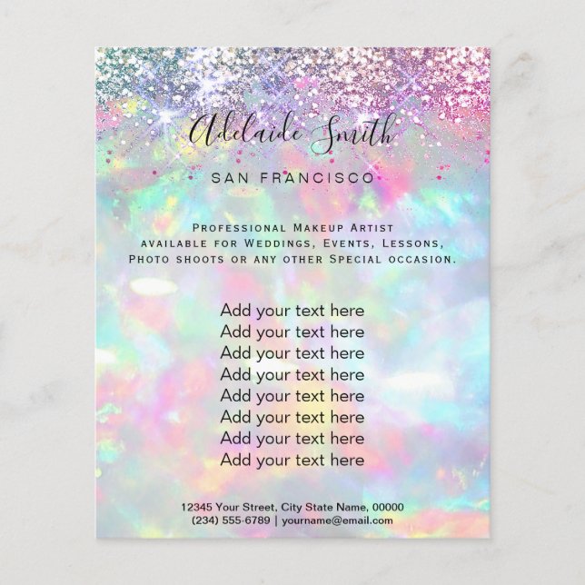 Pastellopal glitter FAUX-holograf Flyer (Framsidan)