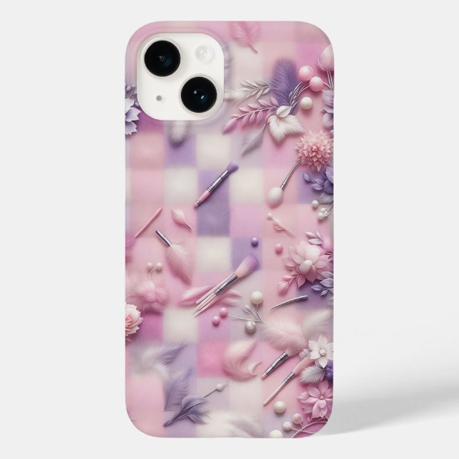 Pastellös Makeup & Blommig Telefonfodral - Rosa Mj (Baksida)