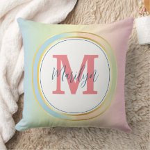 Pastellövertoning Namn och Monogram Dekorativ kudd