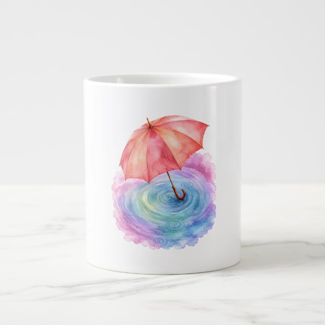 Pastellparaply Regn Krusningar Akvarell Konst Jumbo Mugg (Framsidan)