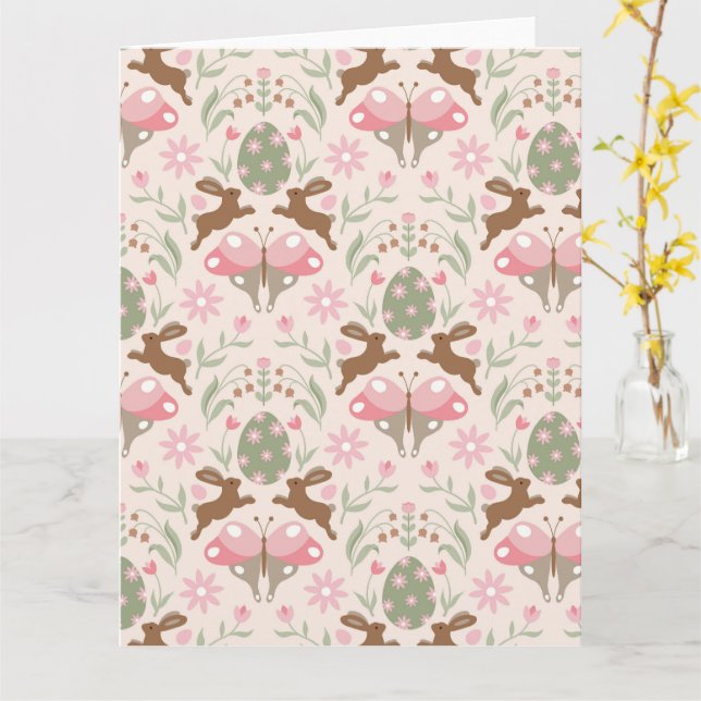 PastellPåskhare och Flower Mönster Kort (Gul blomma)