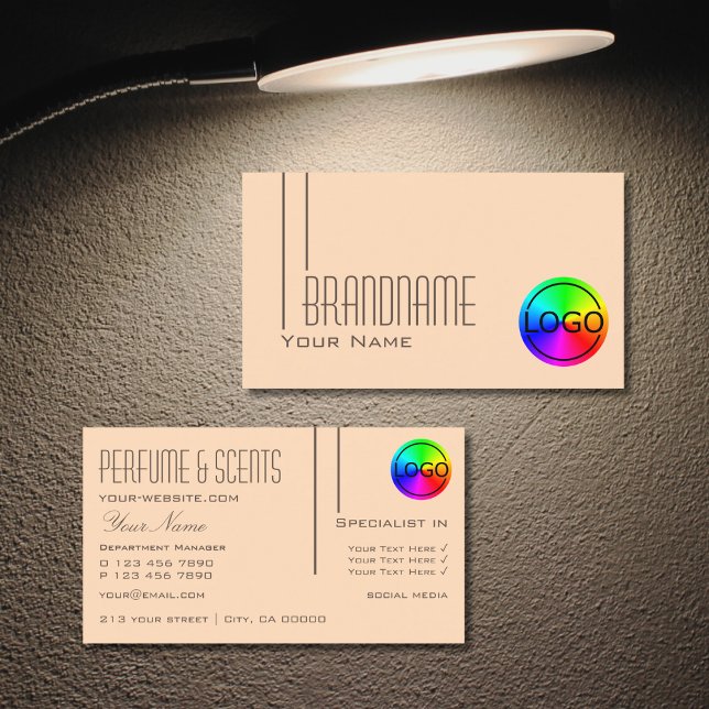 Pastellpersika med Logotyp Professionell Modern Visitkort (Skapare uppladdad)