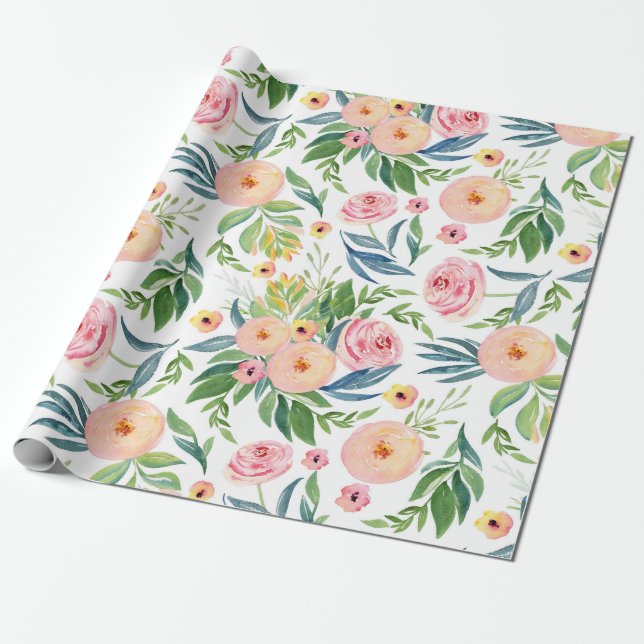 Pastellpersikor och rosa peonies lush vår blommor presentpapper (Utrullad)