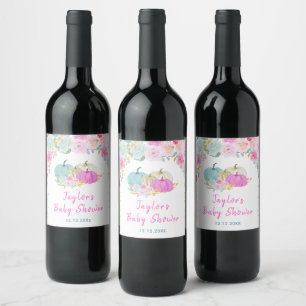 Pastellpumpafjäril Baby Shower Vinflaska Etikett