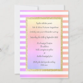 pastellrandig guldbröllop med guldglitter inbjudningar