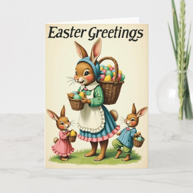 Pastellrandig kaninfamiljekort kort (Framsida)