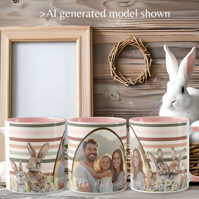 Pastellrandig påskbild med kaniner mugg (Pastel Stripes photo Easter with Bunnies Mug)