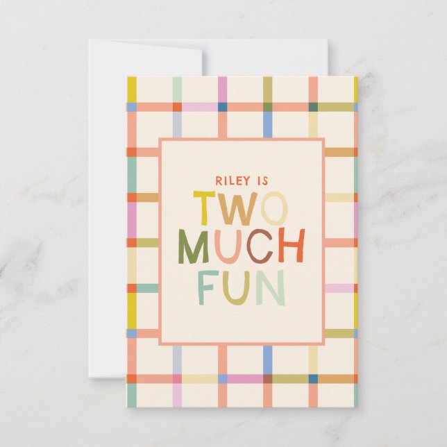 Pastellrandig rutig "Två Mycket Roligt" tackkort f Tack Kort (Framsida)