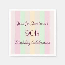 Pastellrandiga Pappra blöjor, 90:e Födelsedagsfest Pappersservett