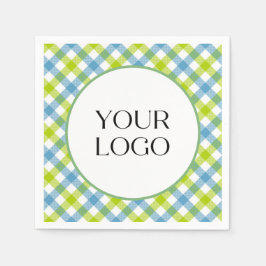 Pastellrandiga servetter Din logotyp här Blå Grön