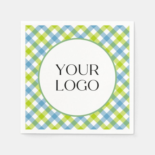 Pastellrandiga servetter Din logotyp här Blå Grön (Framsidan)