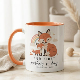 Pastellräv Mamma Baby Första Mors Dag Regnbåge Mugg