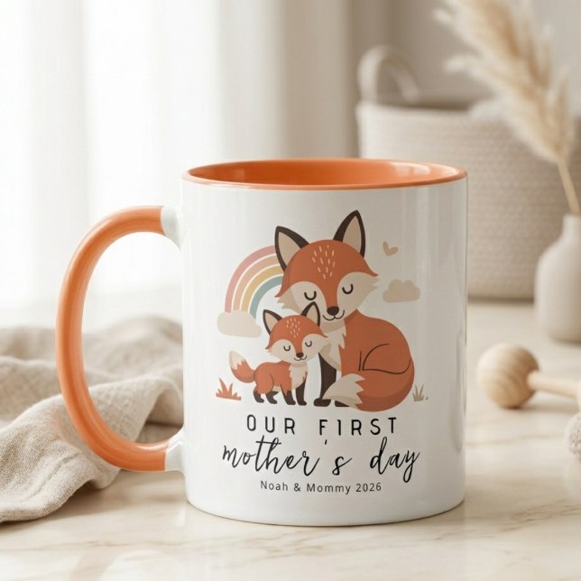 Pastellräv Mamma Baby Första Mors Dag Regnbåge Mugg (Skapare uppladdad)