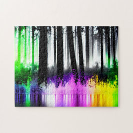 Pastellreflektion över Black Silhouette Forest Pussel