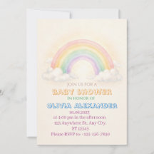 Pastellregnbåge Baby Shower Inbjudan | Whimsisk 