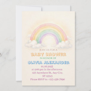 Pastellregnbåge Baby Shower Inbjudan Whimsisk